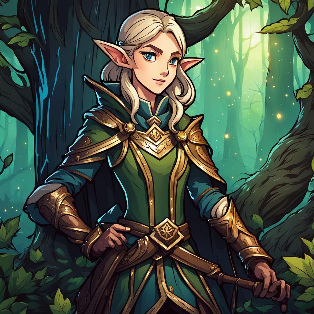 Detailed Elf Illustration in Anime Cartoon Style