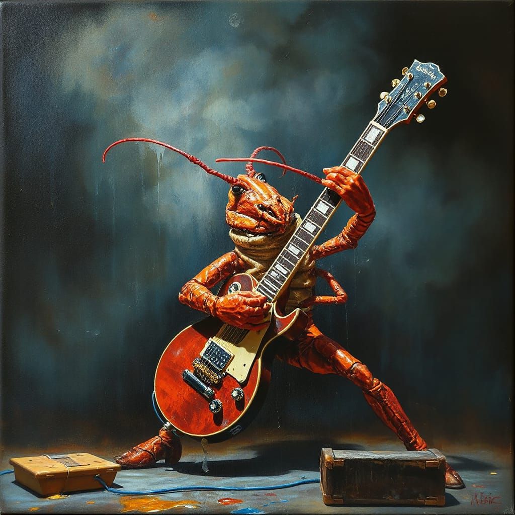 Rock Lobster Surrealist Masterpiece in Electric Blues