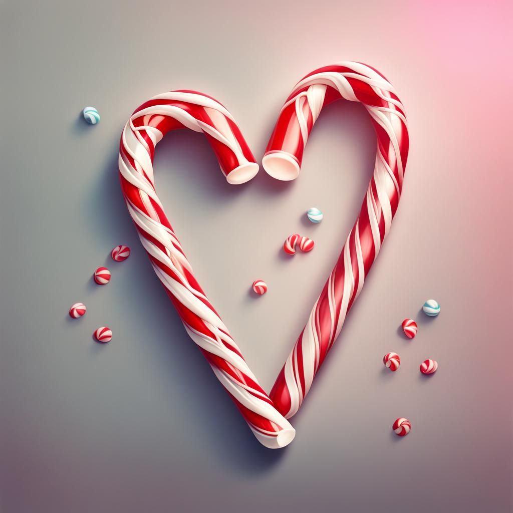 Candy Cane Heart in Hyperrealistic Splash Art