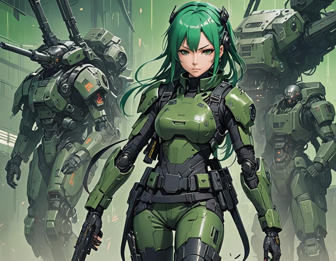 Cyberpunk Anime Girl in Military Suit
