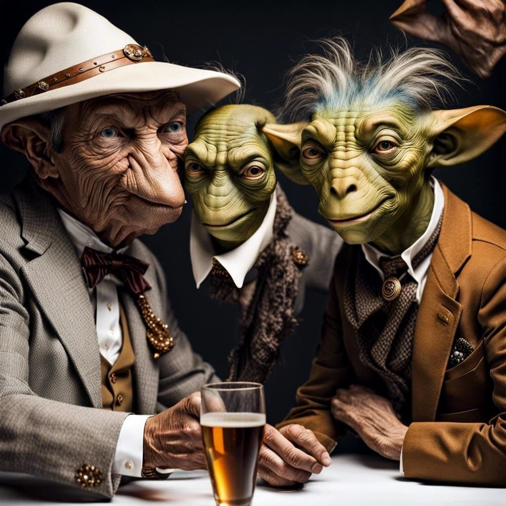 Surreal Alien Celebration in Dreamy Restaurant Setting