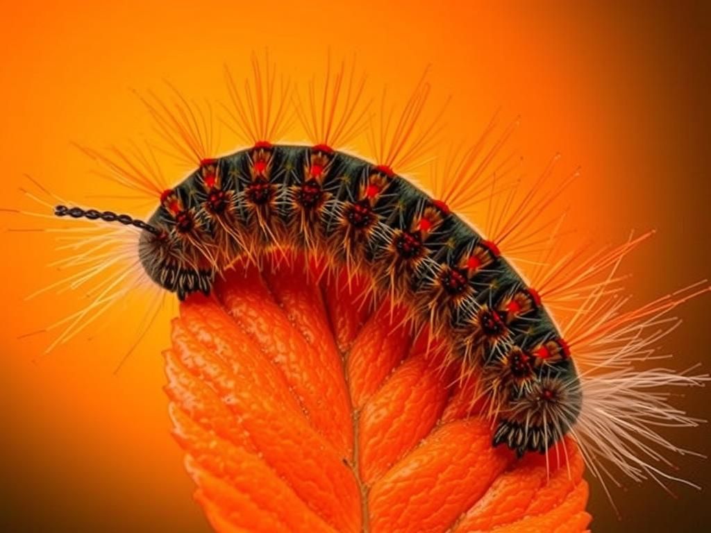 Macro Photo of Wooly Worm on Vibrant Leaf