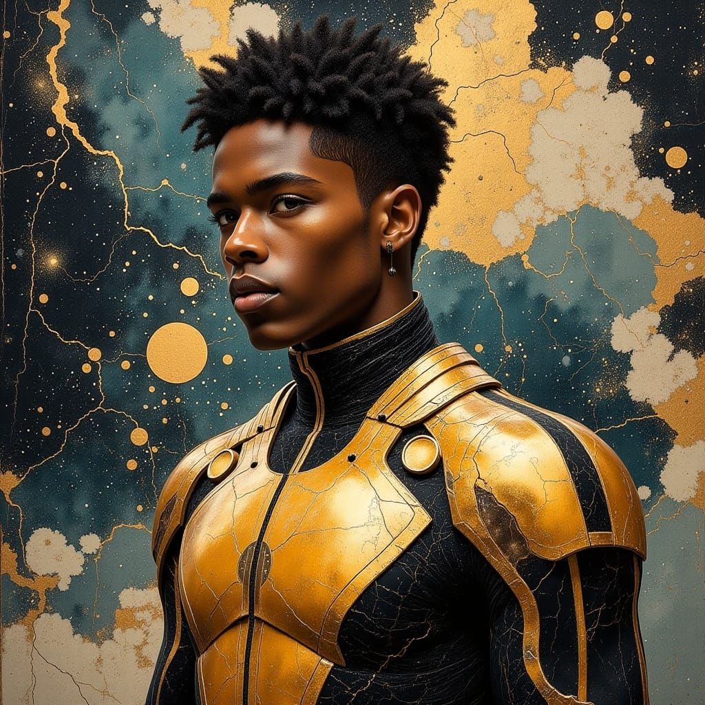 Galactic Warrior God in Hyperrealistic Vogue Style