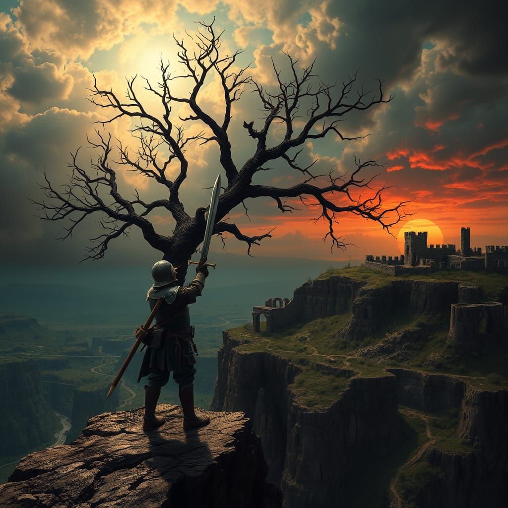 Soldado de Ruinas en un Horizonte de Oscuridad