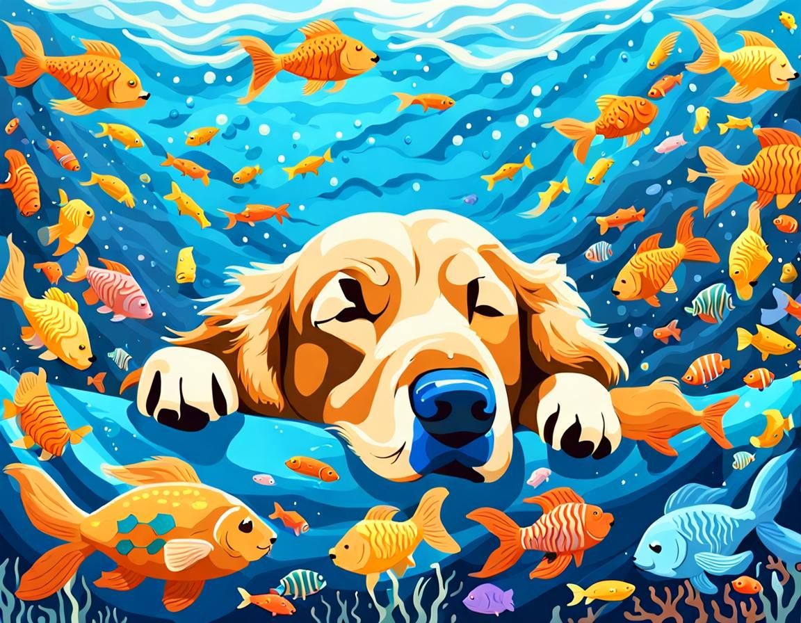 Golden Retriever Dream Under the Sea
