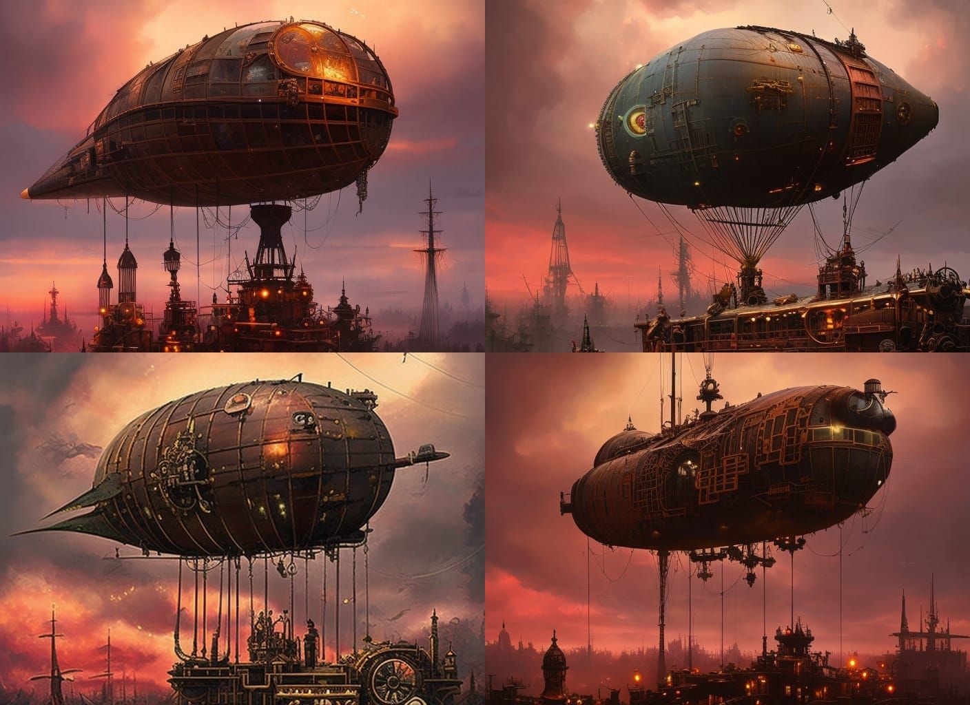 Steampunk Airships Soaring Through Red Skies