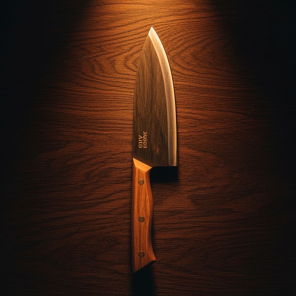 Handcrafted Wooden Knife on Dark Textured Background