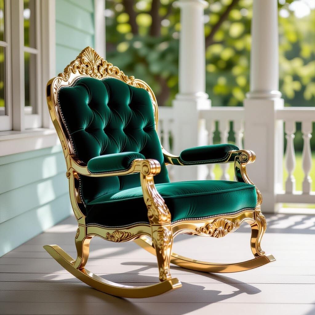 Gemstone Rocking Chair on Gold Porch, Opulent Style