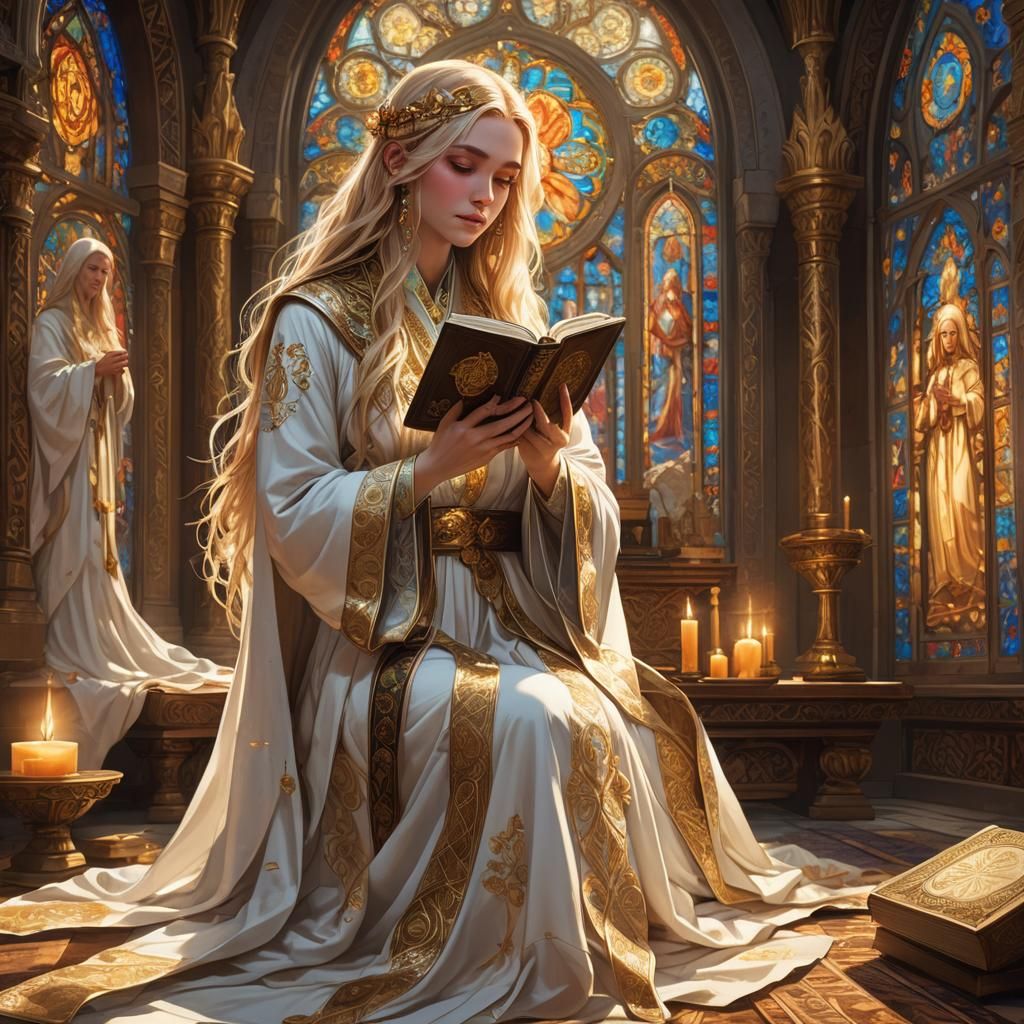 Priestess Kneeling at Altar: Fantasy Concept Art