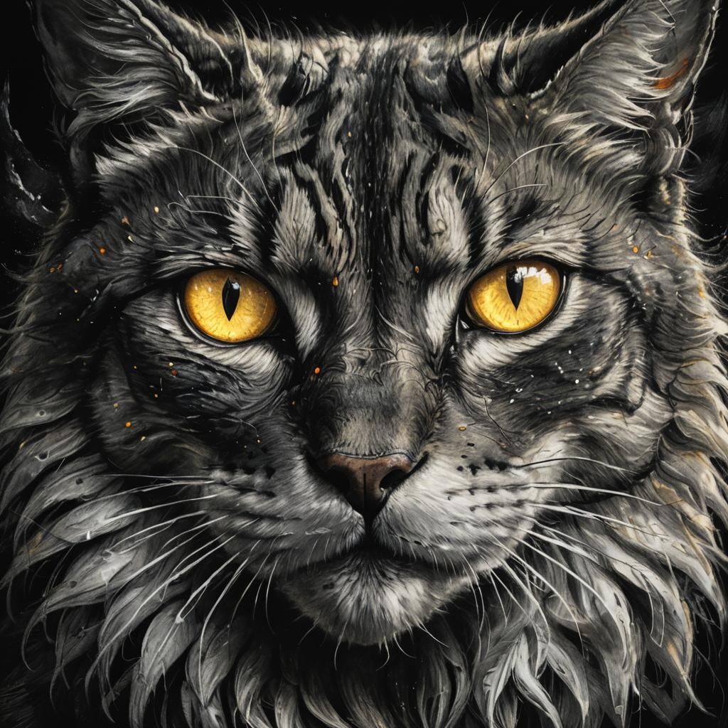 Charcoal Drawing of a Witcher's Cat Eyes Confronting a Clust...