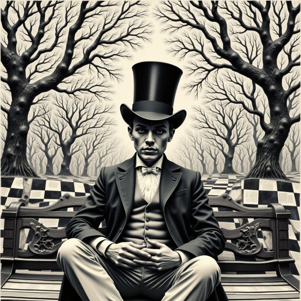 Vintage Gentleman in Whimsical Black and White Collage