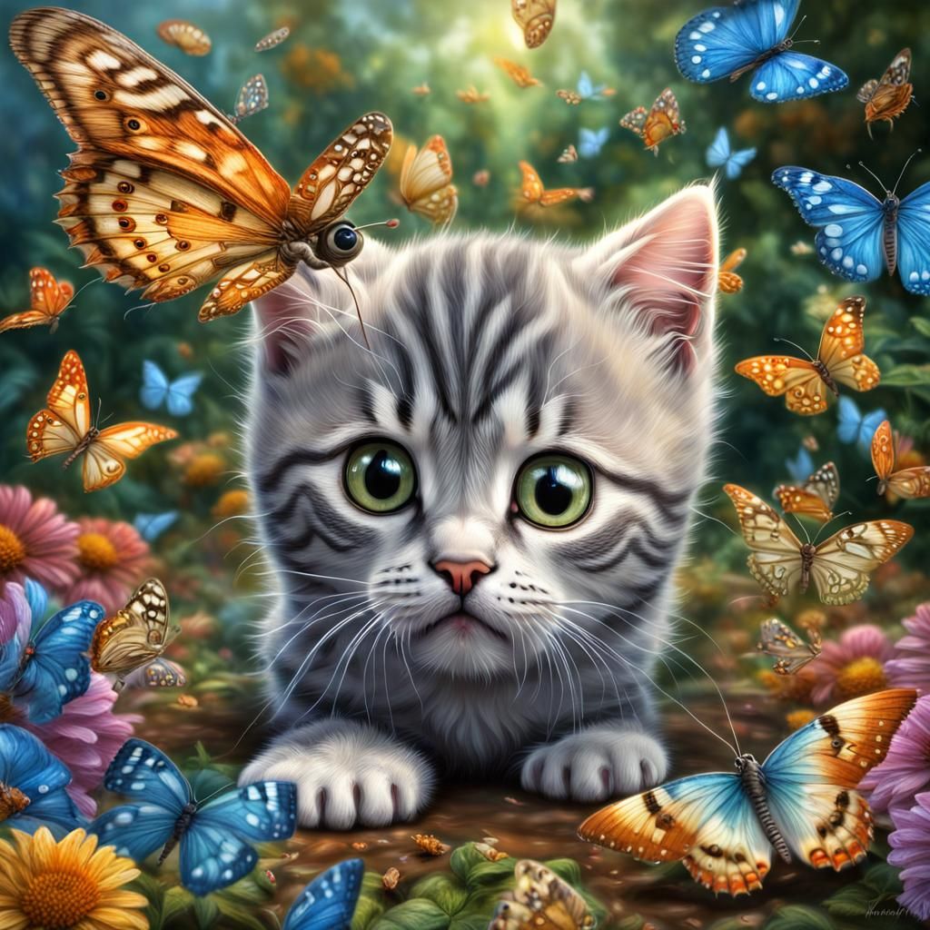 Googly-Eyed Kitten's Whimsical Butterfly Game