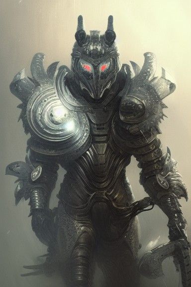 Grey Wolf Robot Warrior in Electric Neon Armor