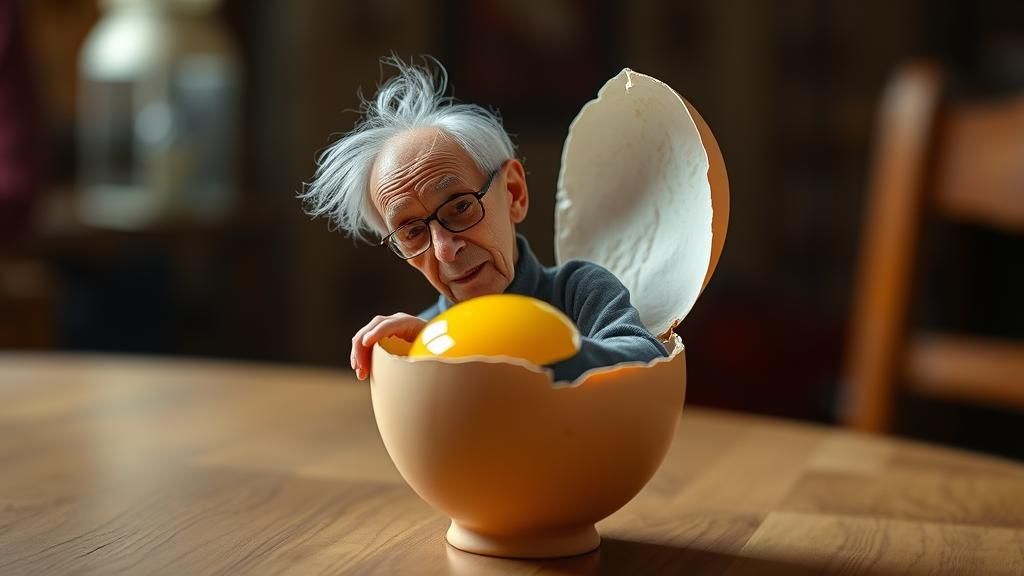 Surreal Image: Old Man Emerges From Egg