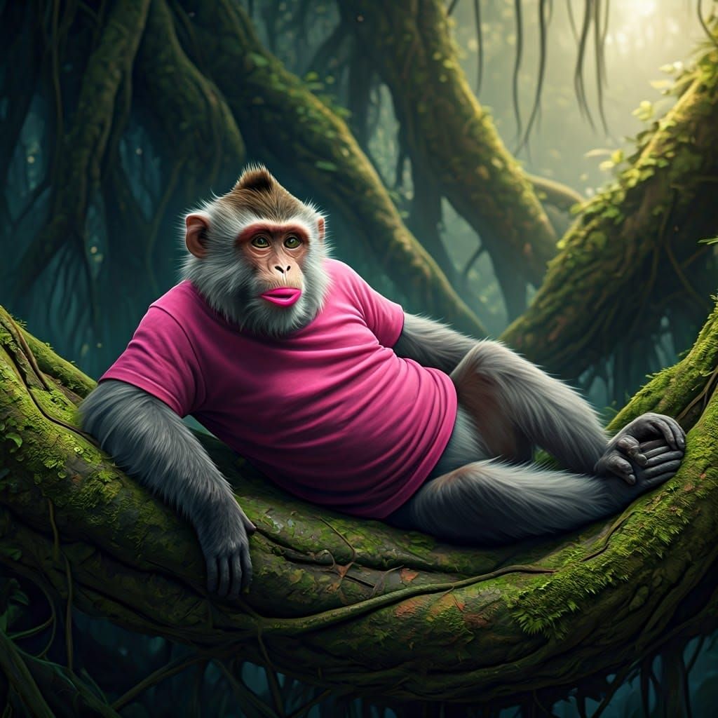 Monkey in Pink T-Shirt in Lush Jungle