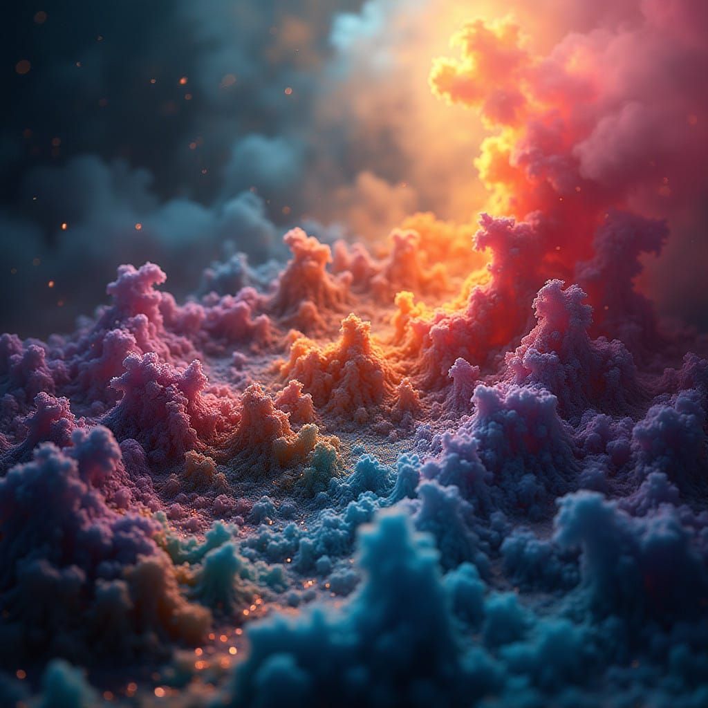 Vibrant Fractal Rainbows in Turbulent Smoke Patterns