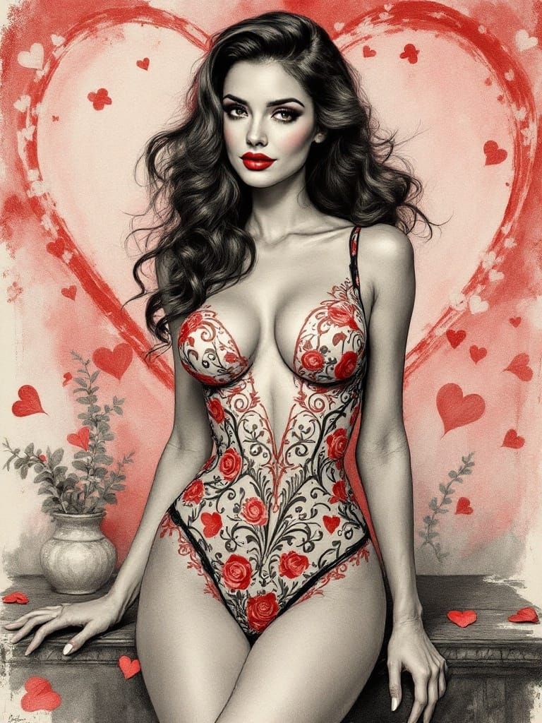 Confident Siren in Valentine's Day Pinup Pose