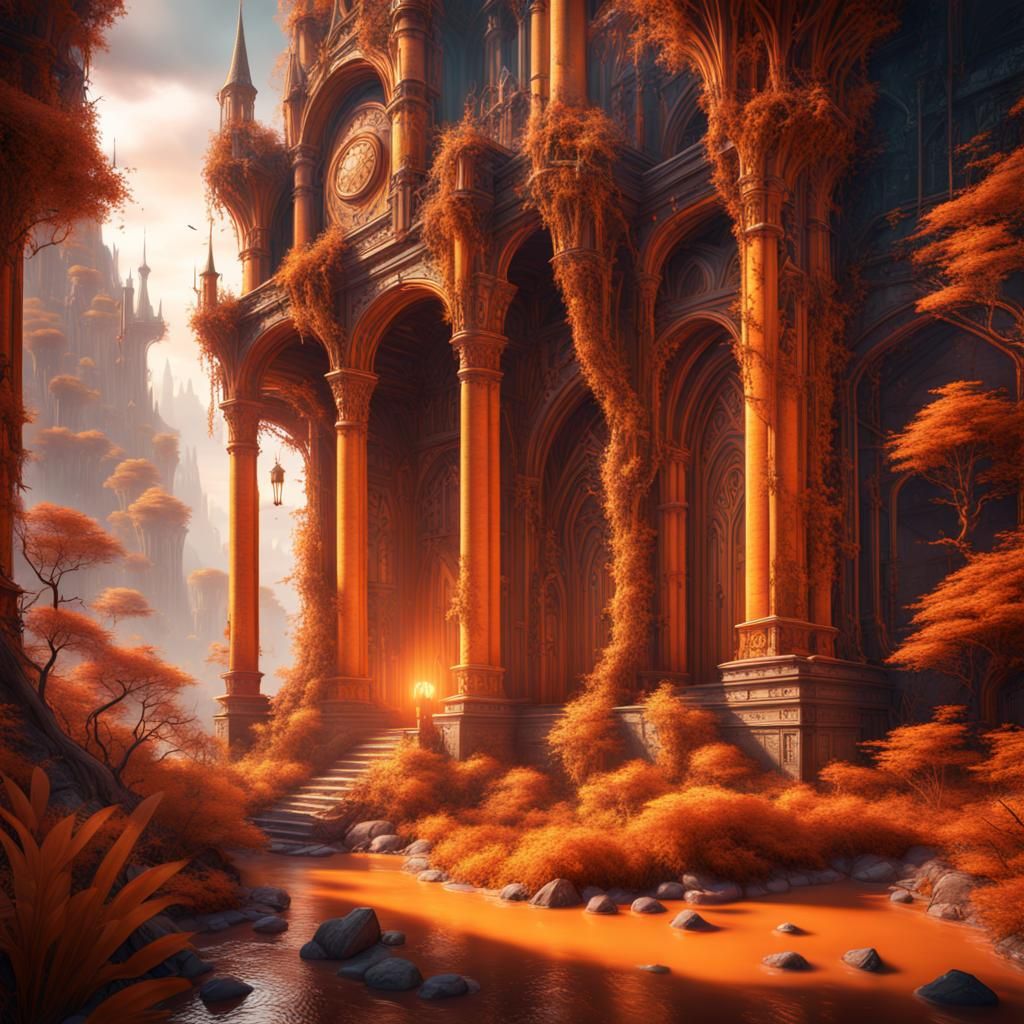 Orange Fantasy World in Detailed Matte Painting