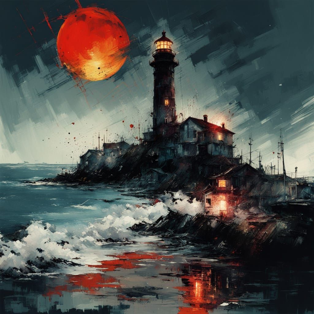 Glowing Red Moon Illuminates Isolated Lighthouse in Cinemati...