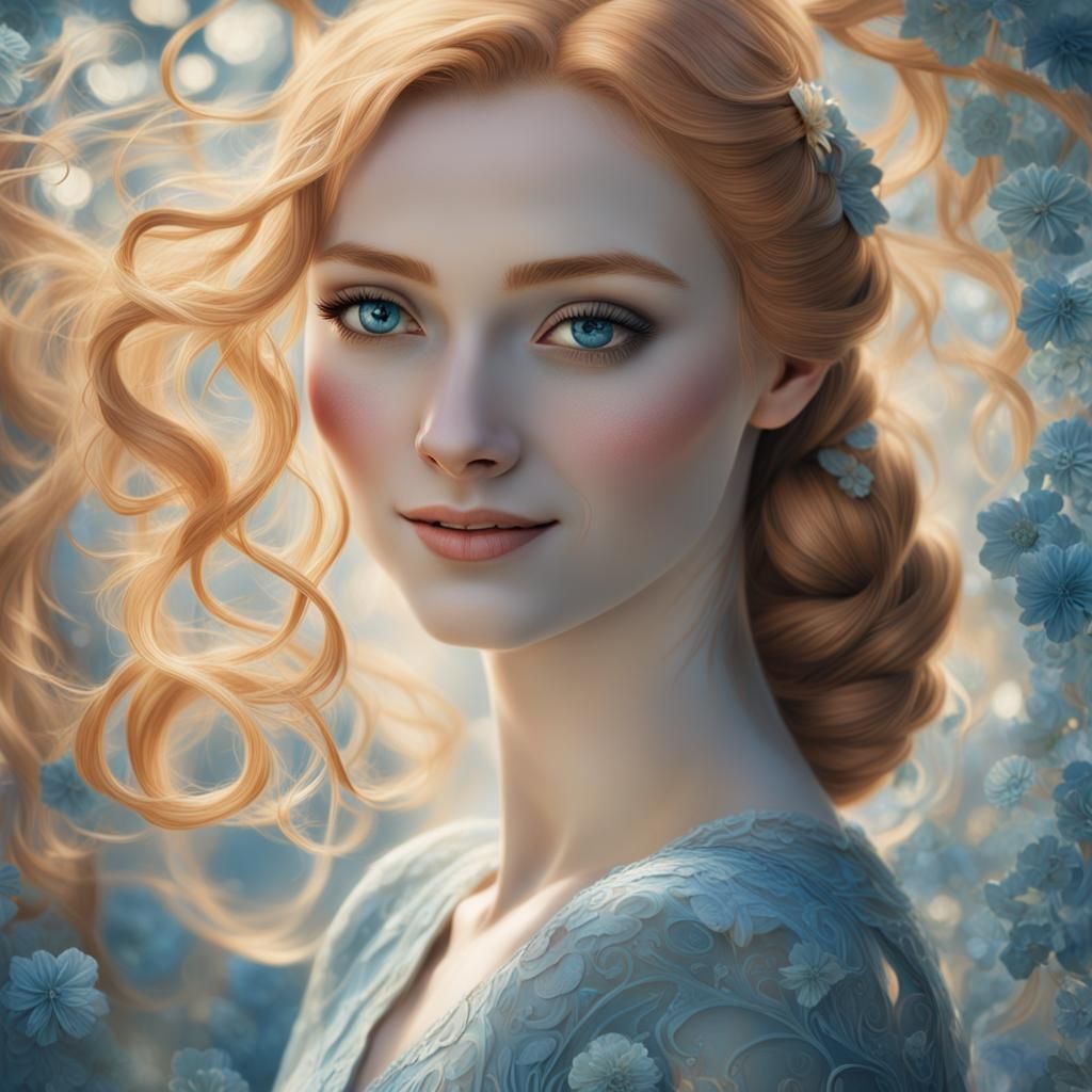 Strawberry Blonde Girl in Pre-Raphaelite Fantasy Art