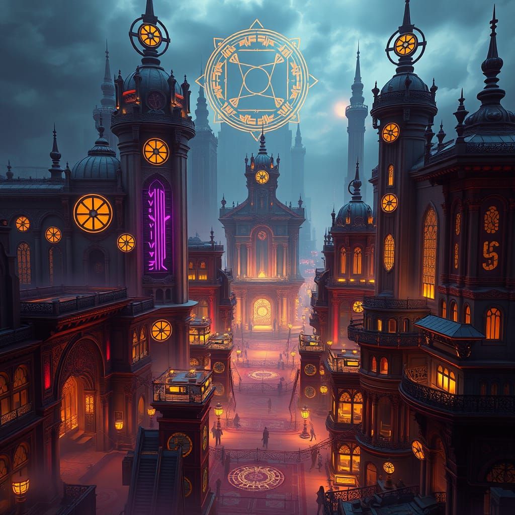 Mystical Cityscape with Ornate Architecture