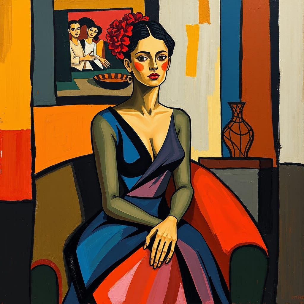 Cubist Woman Portrait in Picasso Style