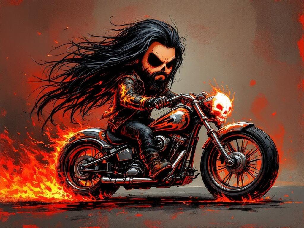 Chibi Motorbike Rider in Impressionistic Style