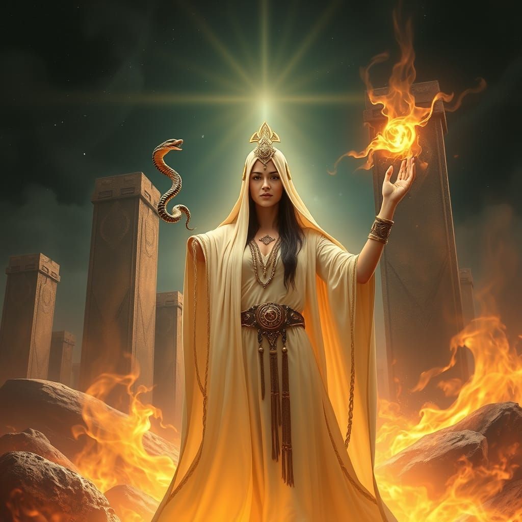 Ancient Priestess Embracing Mystical Power