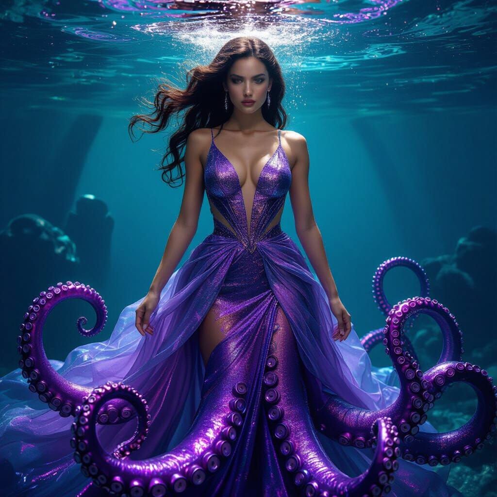 Metallic Crystal Woman with Octopus Tentacles