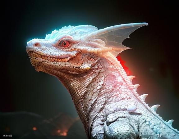 Red-Eyed Albino Cave Dragon in Detailed Digital Art