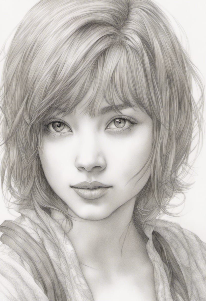 Elegant Female Portrait in Colored Pencil Style