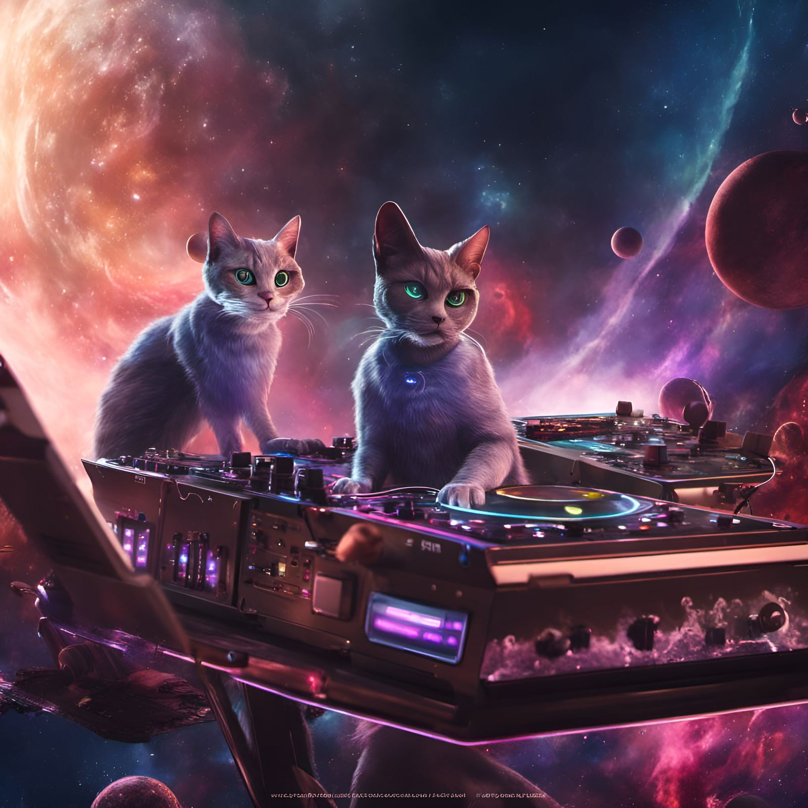 Spacecat DJ in the Universe: Detailed Matte Painting
