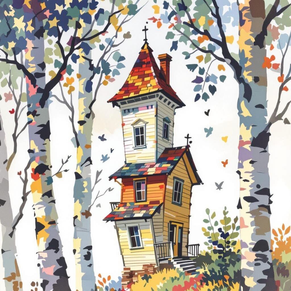 A quirky, asymetric and cery narrow two story clapboard hous...