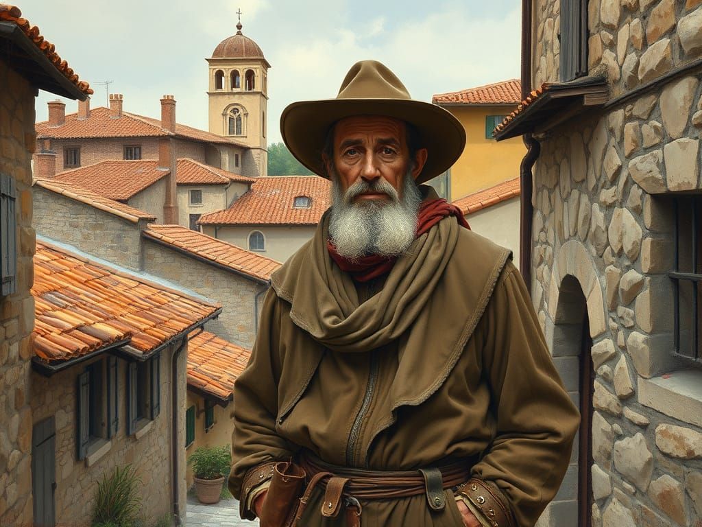 Rustic Italian Village Scene in Realist Style