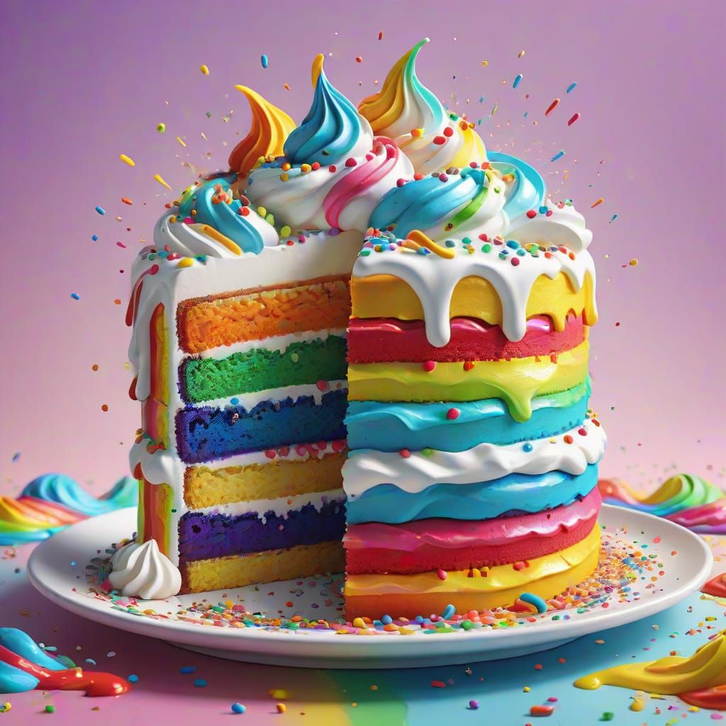 Vibrant Rainbow Cake in Digital Art Style