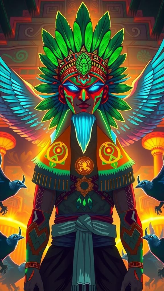 Mayan King Pakal in Temple of Neon Crows