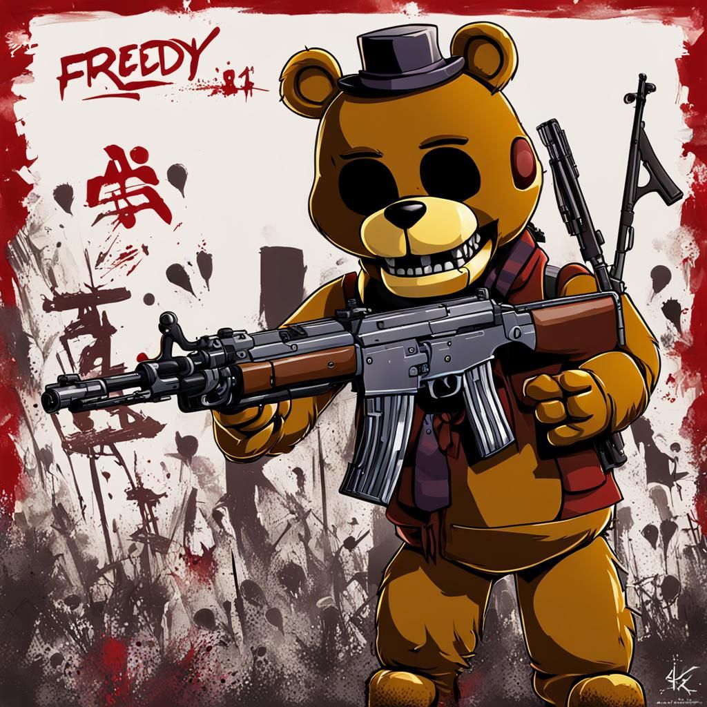 Freddy Fazbear with AK47 in Anime Style
