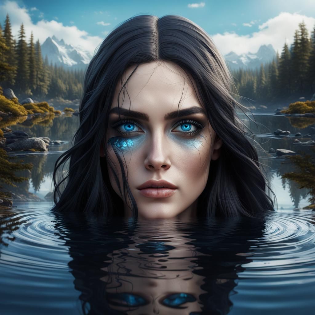 Girl in Lake Reflection: Fantasy Concept Art