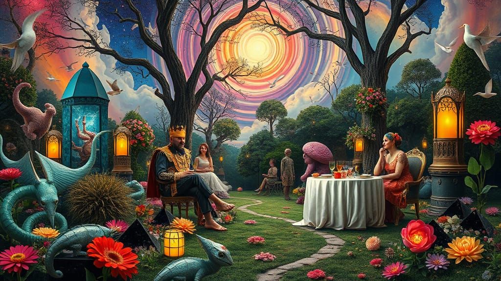 Surreal Garden Party in a Bio-Art Collage