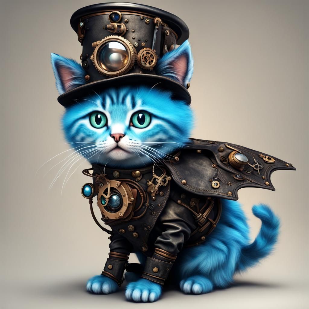 Steampunk Witch Kitten Optical Illusion in 3D