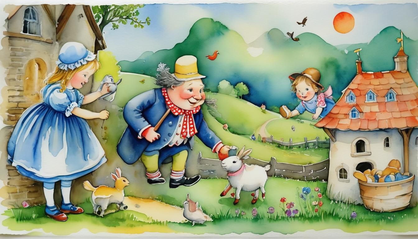 Detailed Watercolor Illustration of a Nursery Rhyme