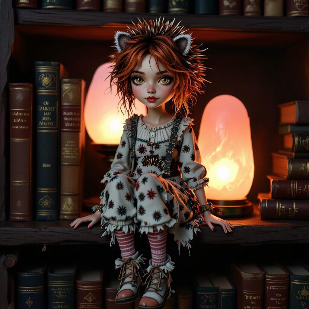 Miniature Bookbinder in Candlelit Fantasy Scene