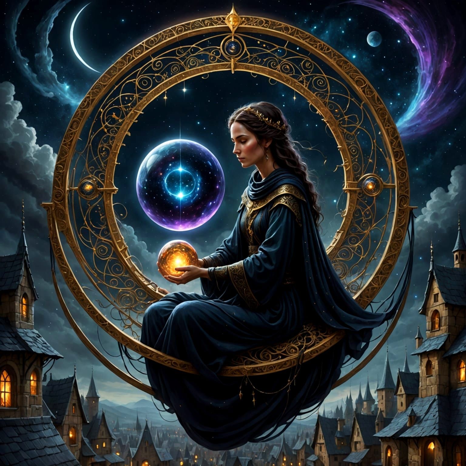 Cosmic Weaver Woman on Crescent Loom