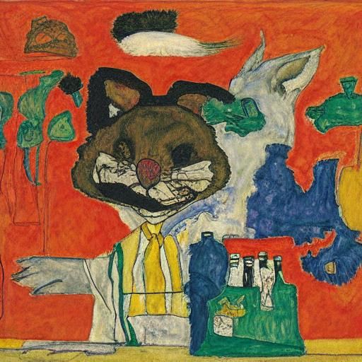 Disturbing Fat Rabbit Drinking, Expressionist Style