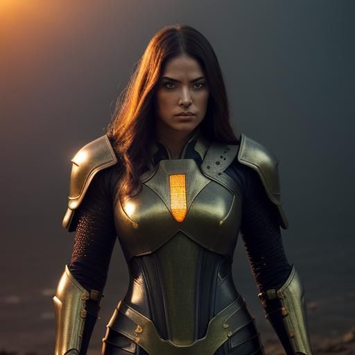 Fiery Woman in Armor: Digital Art