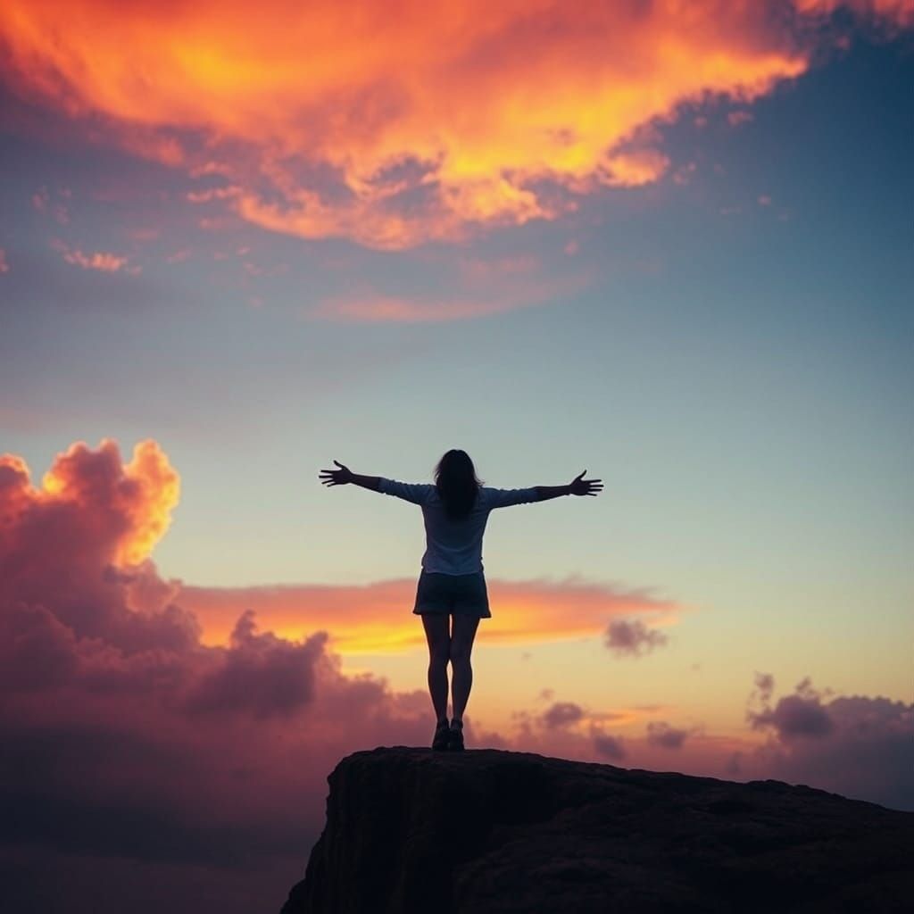 Woman Embracing Sunset Freedom, Cinematic Style
