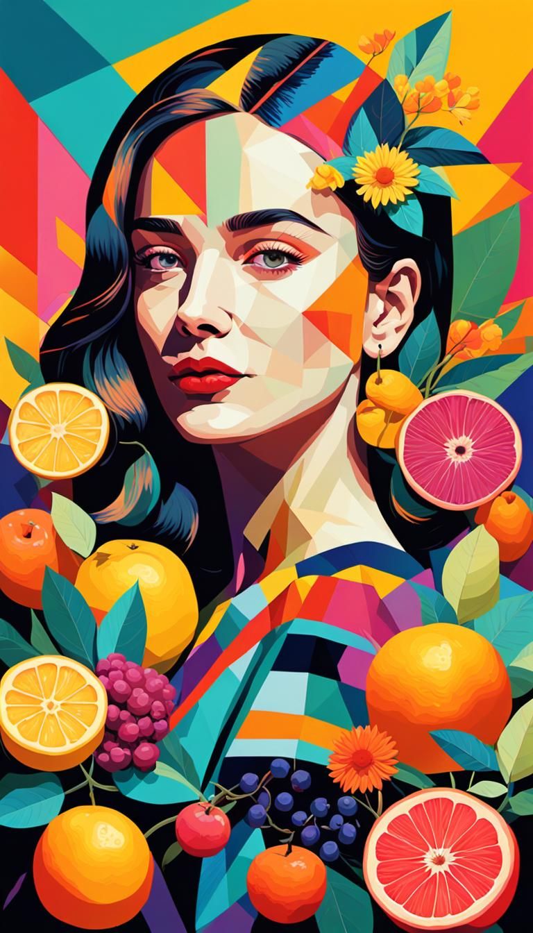 Pop Art Portrait of Confident Woman with Flowers