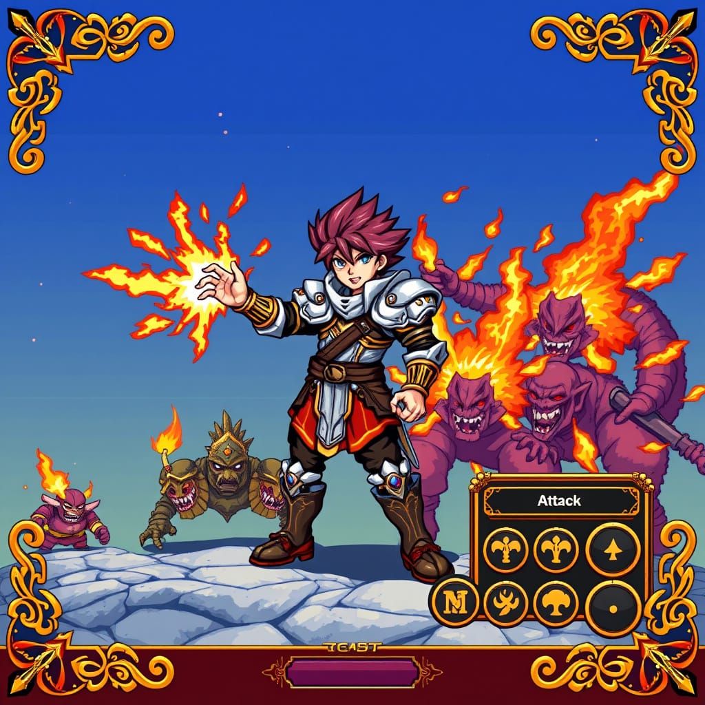 Epic 16-bit JRPG Battle Scene with Vibrant Pixel Art