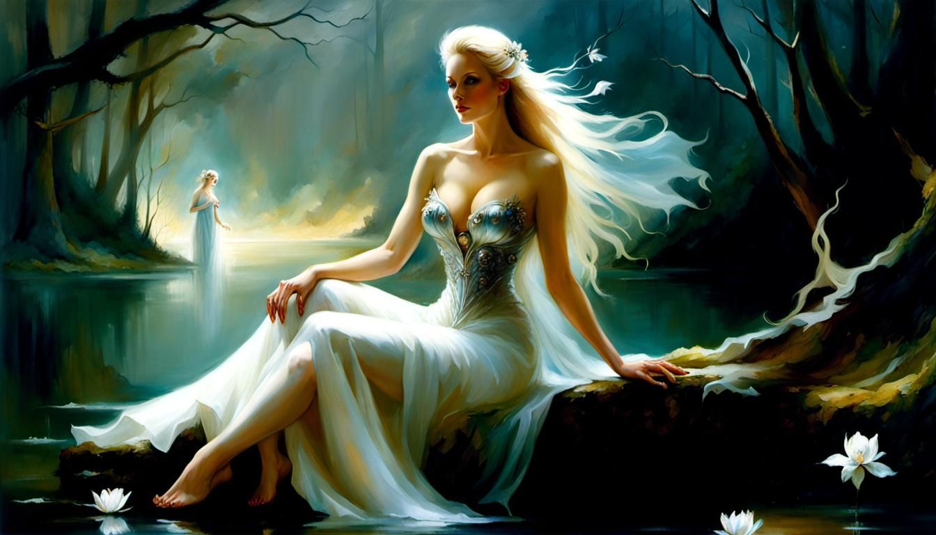 Fairy by Magic Lake: Gothic Digital Painting