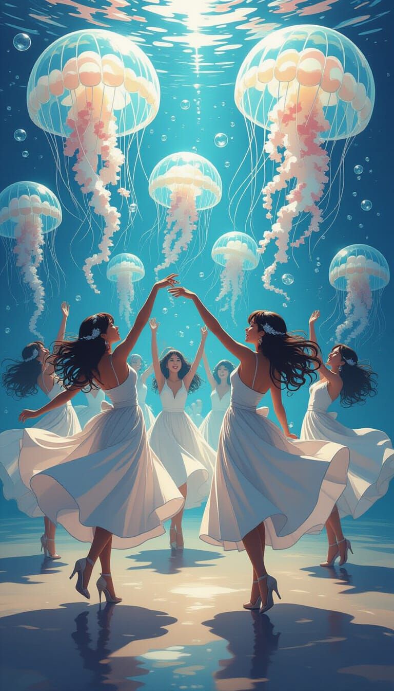 Upside-Down Cancan with Jellyfish: Digital Art